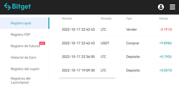 Mi actividad en Bitget