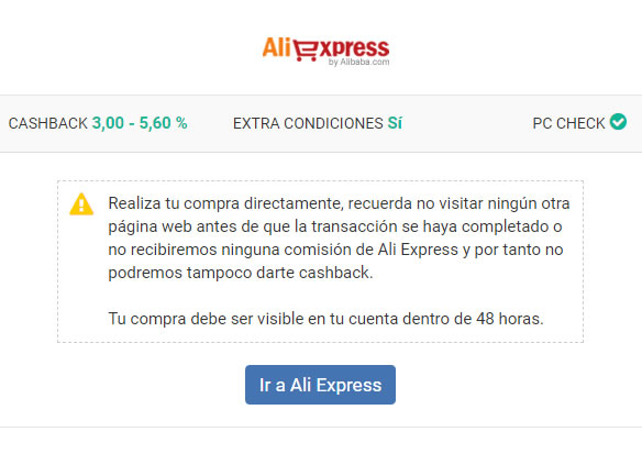 Ejemplo de comisiones para la tienda AliExpress Ejemplo Aliexpress