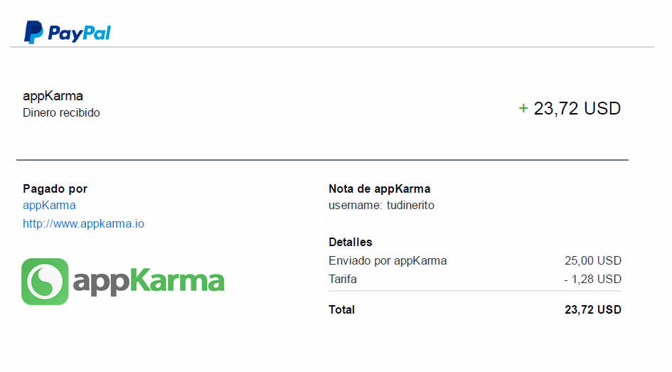 Prueba de pago de AppKarma AppKarma PayPal