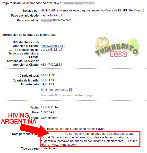 Pago Hiving Argentina (4 USD) argentina