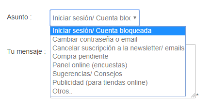 Formulario para enviar la reclamación contacto