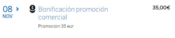Bonificación de 35€ recibida