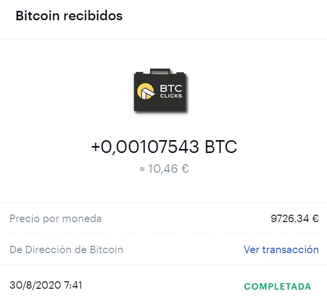 Prueba de pago de BTC Clicks pago