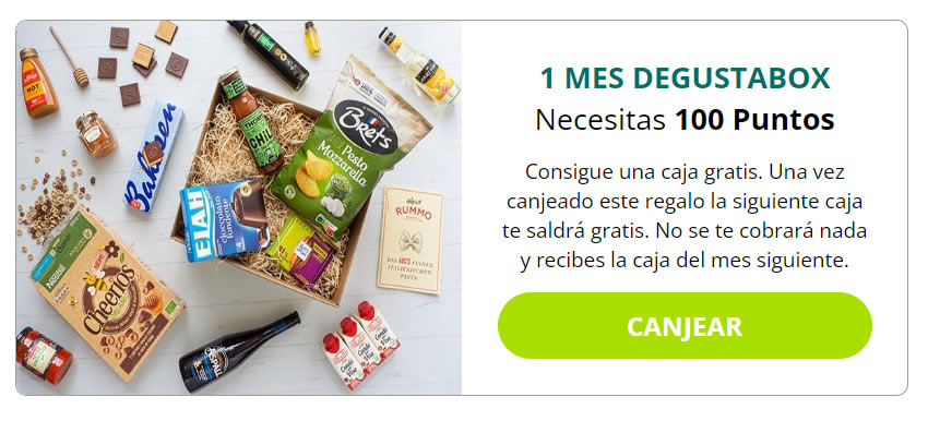 Momento para canjear una caja de comida por 100 puntos