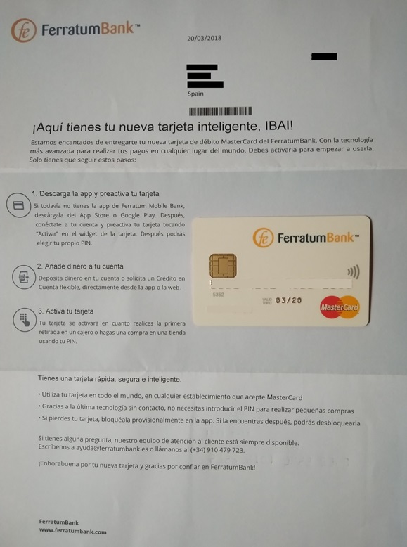 carta tarjeta Ferratum