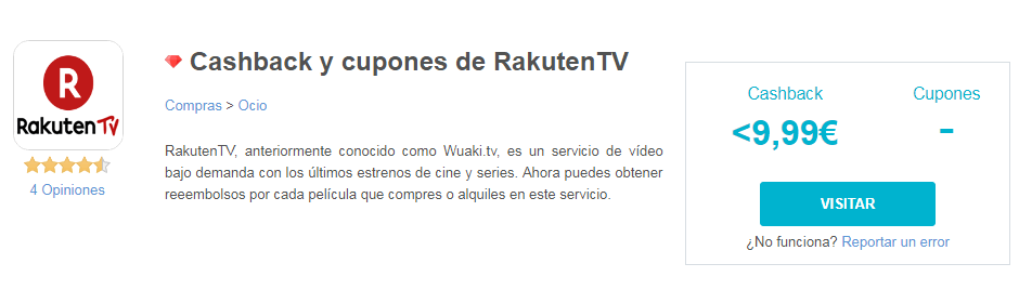 9,99€ de cashback al contratar Rakuten TV cashback rakutentv
