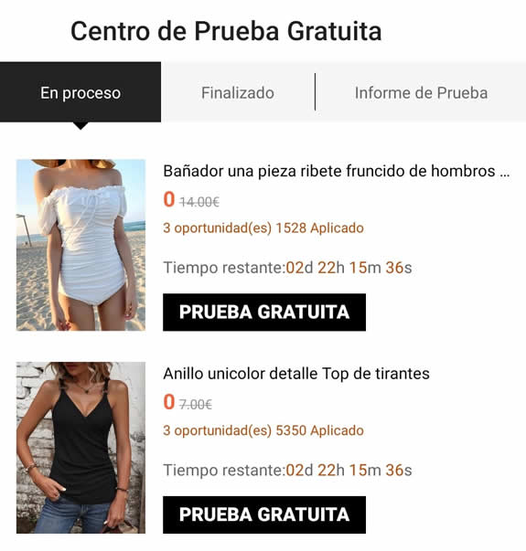 Prueba artículos gratis en Shein