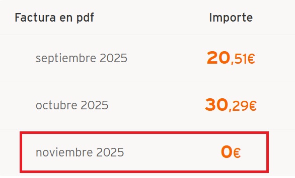 Cero euros en la última factura