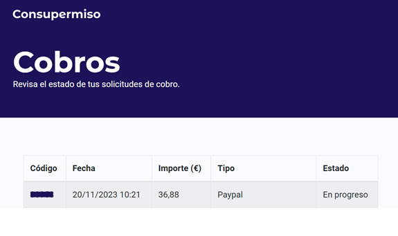 Cobro solicitado por paypal