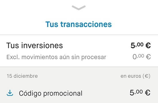 Ya tengo mis 5€ :) código promocional