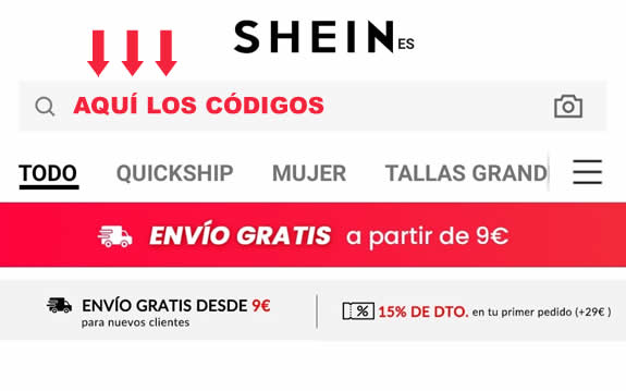 Códigos en Shein