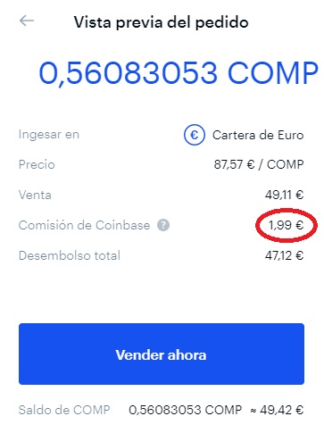 1,99€ en comisiones por la venta de Compound Cambio