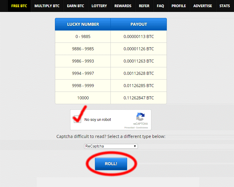 Captcha y Roll, no hay que hacer nada más como funciona freebitcoin