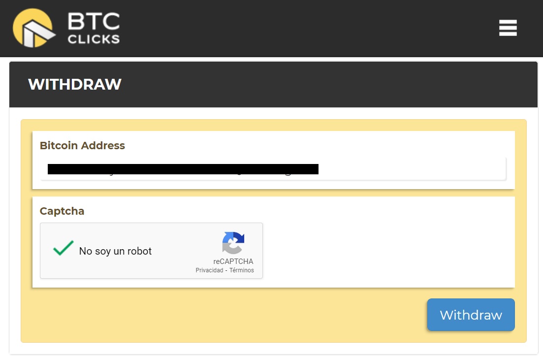Solicitando un nuevo pago en BTC Clicks solicitud de pago