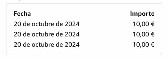 Tres compras recargando 10€ en Amazon