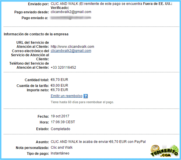 ClicAdnWalk paga: Comprobante del pago comprobante-clicandwalk