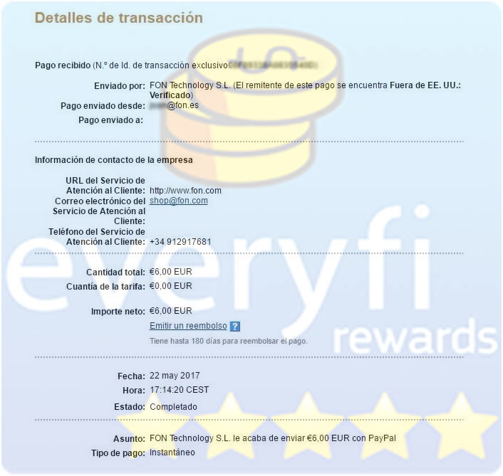 Everyfi Rewards comprobante
