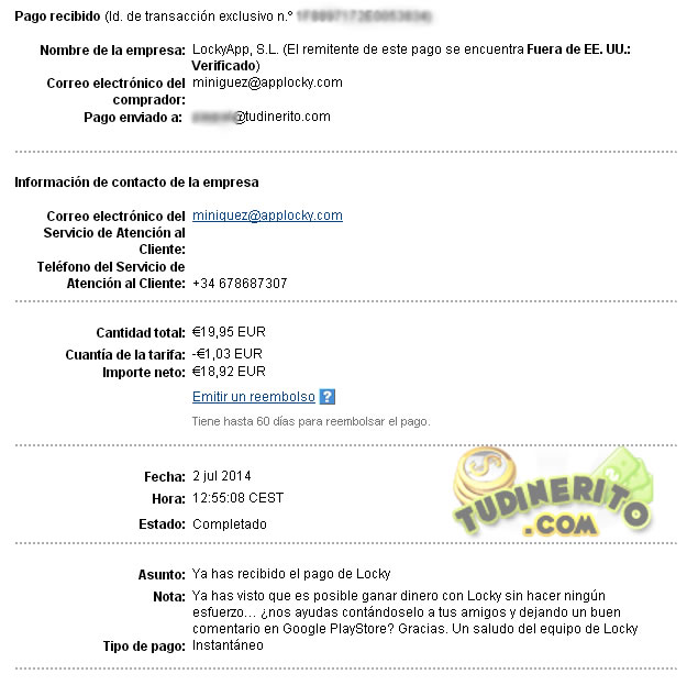 Comprobante del pago de Locky Comprobante del pago Locky