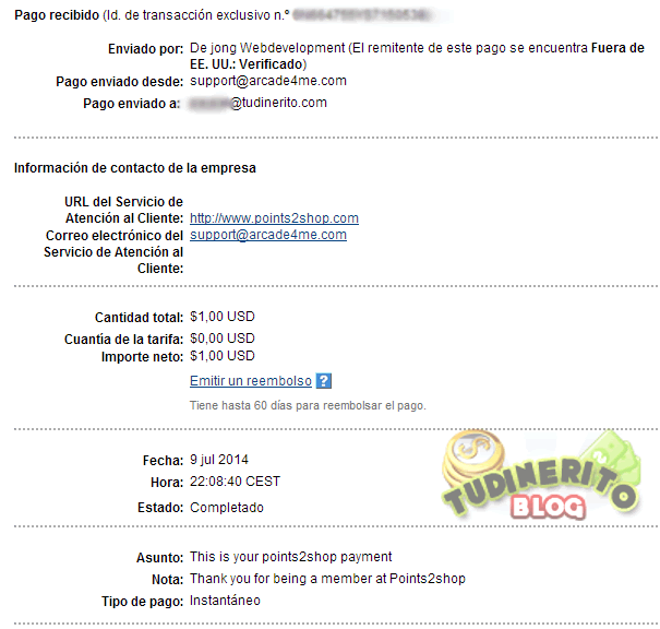 Comprobante del pago de Ponts2Shop comprobante-points2shop