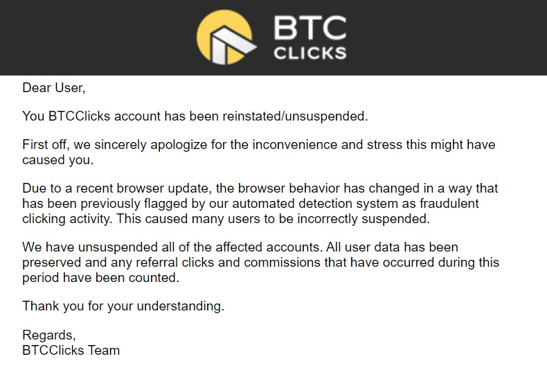 Comunicado sobre el bloqueo de cuentas comunicado
