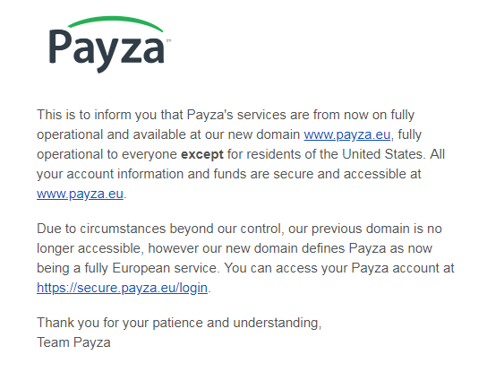 Comunicado Payza