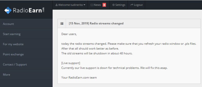 Nuevo comunicado emitido por Radio Earn... ¿Y los pagos? comunicado