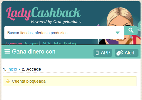 Mensaje indicando que la cuenta ha sido bloqueada cuenta bloqueada