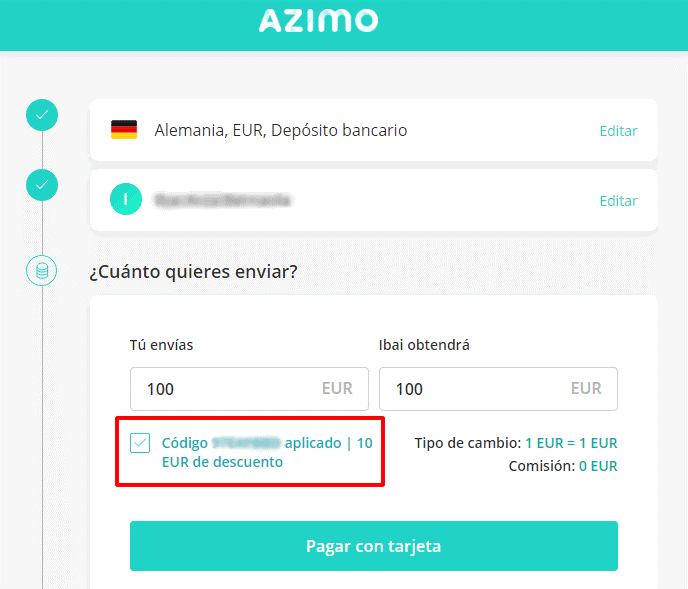 En rojo marcado el descuento Descuento Azimo