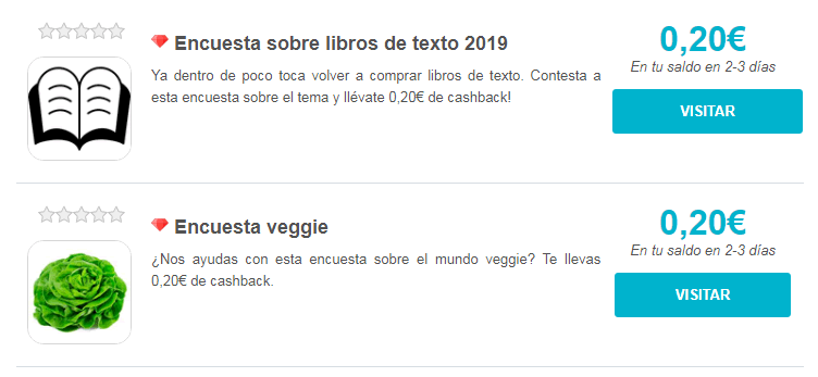 Dos encuestas de 0,20€ cada una encuestas dos