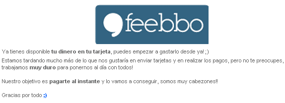 Email recibido de Feebbo