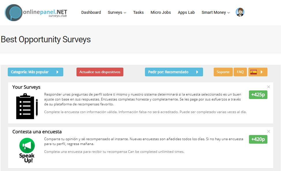 Además de encuestas hay tareas y micro jobs encuestas panel
