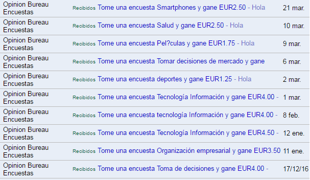 Encuestas que he recibido en los últimos meses historial encuestas