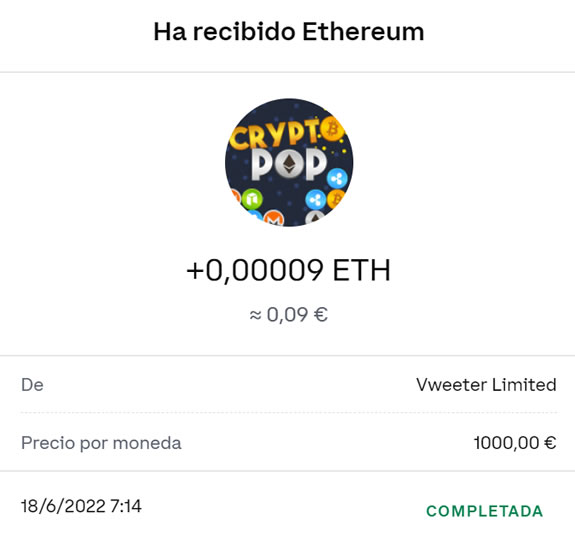Ethereum cobrado en Coinbase
