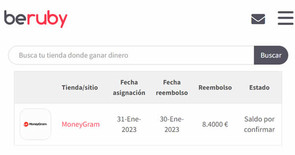 Fecha del reembolso de 8,40€ por usar MoneyGram