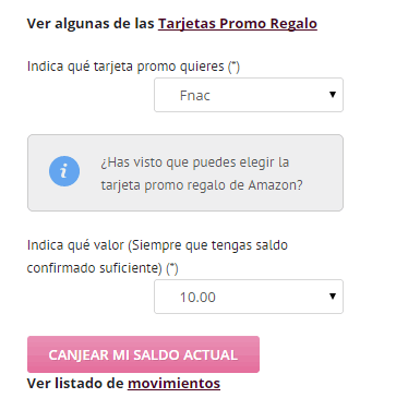 Momento del canjeo de saldo por vale para el Fnac fnac