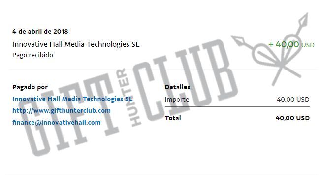 Pago recibido de 40$ en Abril del 2018 Pago Abril GHC