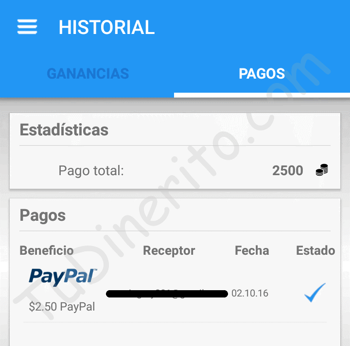 Comprobante de paypal del pago de GiftPanda (2,50$) giftpanda-pago