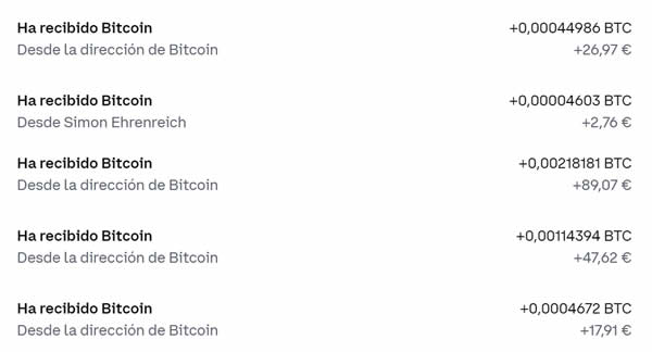 he recibido varios pagos en bitcoin