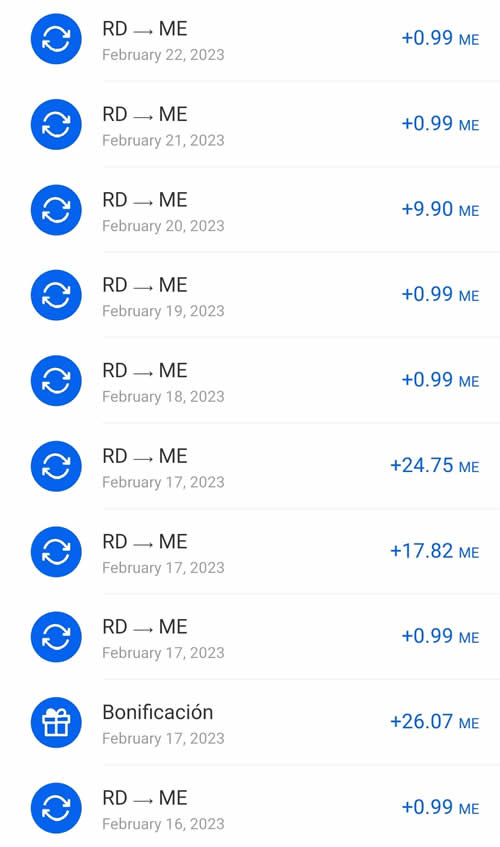 Historial de puntos en RewardMe