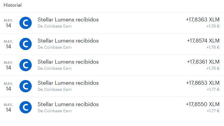Stellar Lumens recibidos después de ver cinco vídeos historial stellar lumens