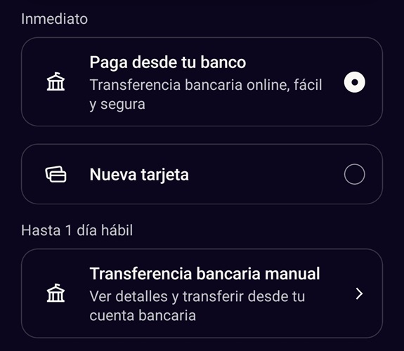 Opciones para ingresar dinero en Klarna