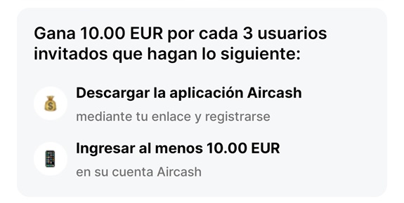 Hace falta 3 invitados en Aircash para ganar 10€