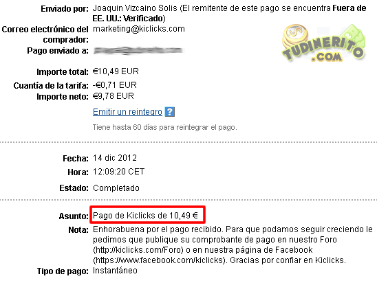 Detalles del pago de paypal