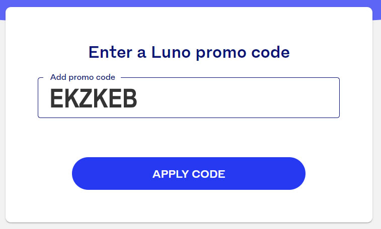 Código promocional Luno