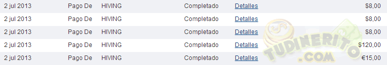 Pagos recibidos de Hiving