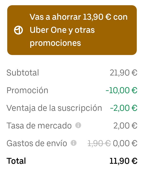Mi pedido con descuento en Uber Eats
