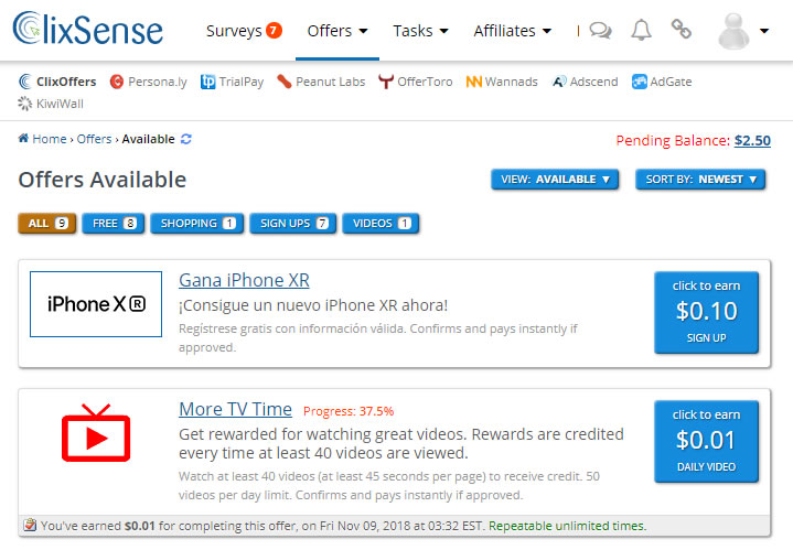 More Tv Time en Clixsense More Tv Time