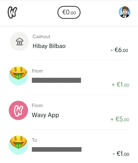 Movimientos realizados para retirar los 5€ que regala Wavy movimientos