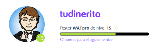 Soy Tester WAT pro de nivel 15 nivel15