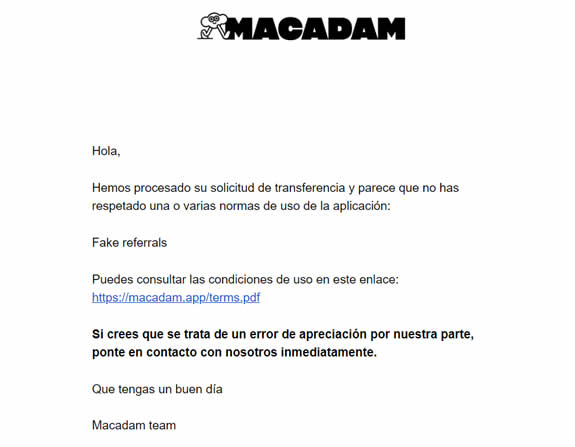 Me dicen que no he cumplido con las Normas de uso